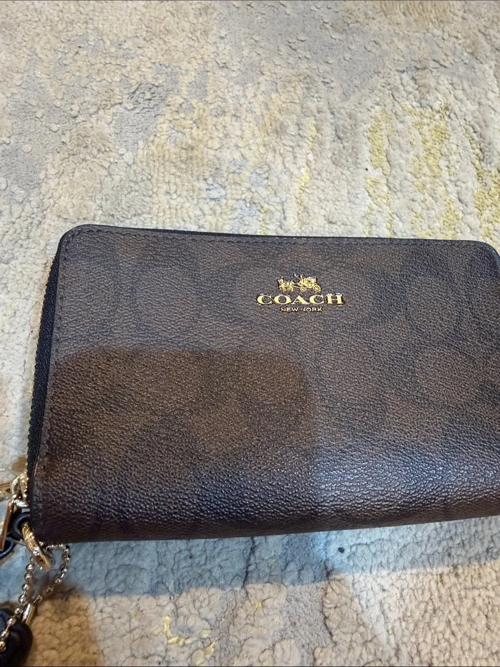 COACH Double Zip Coin Case in Signature gold accents